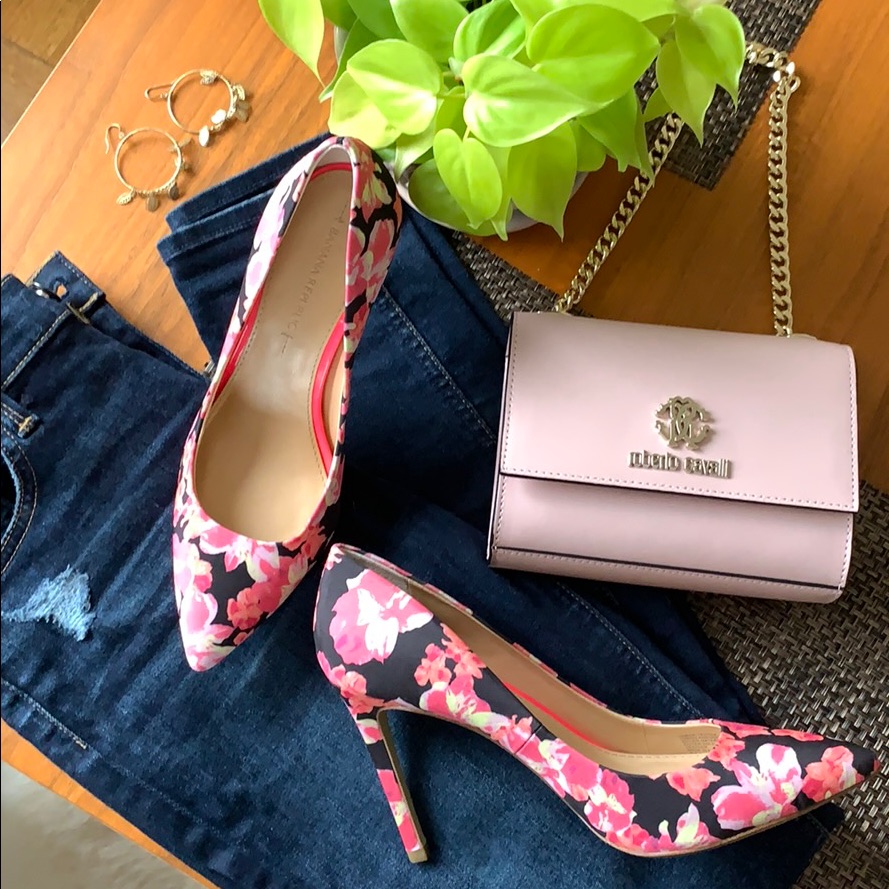 Banana Republic Floral Heels Pumps 8 Pink Black